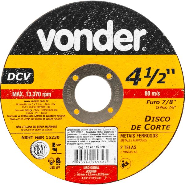 Disco de Corte 115,0X3,2X22,23 DCV Vonder