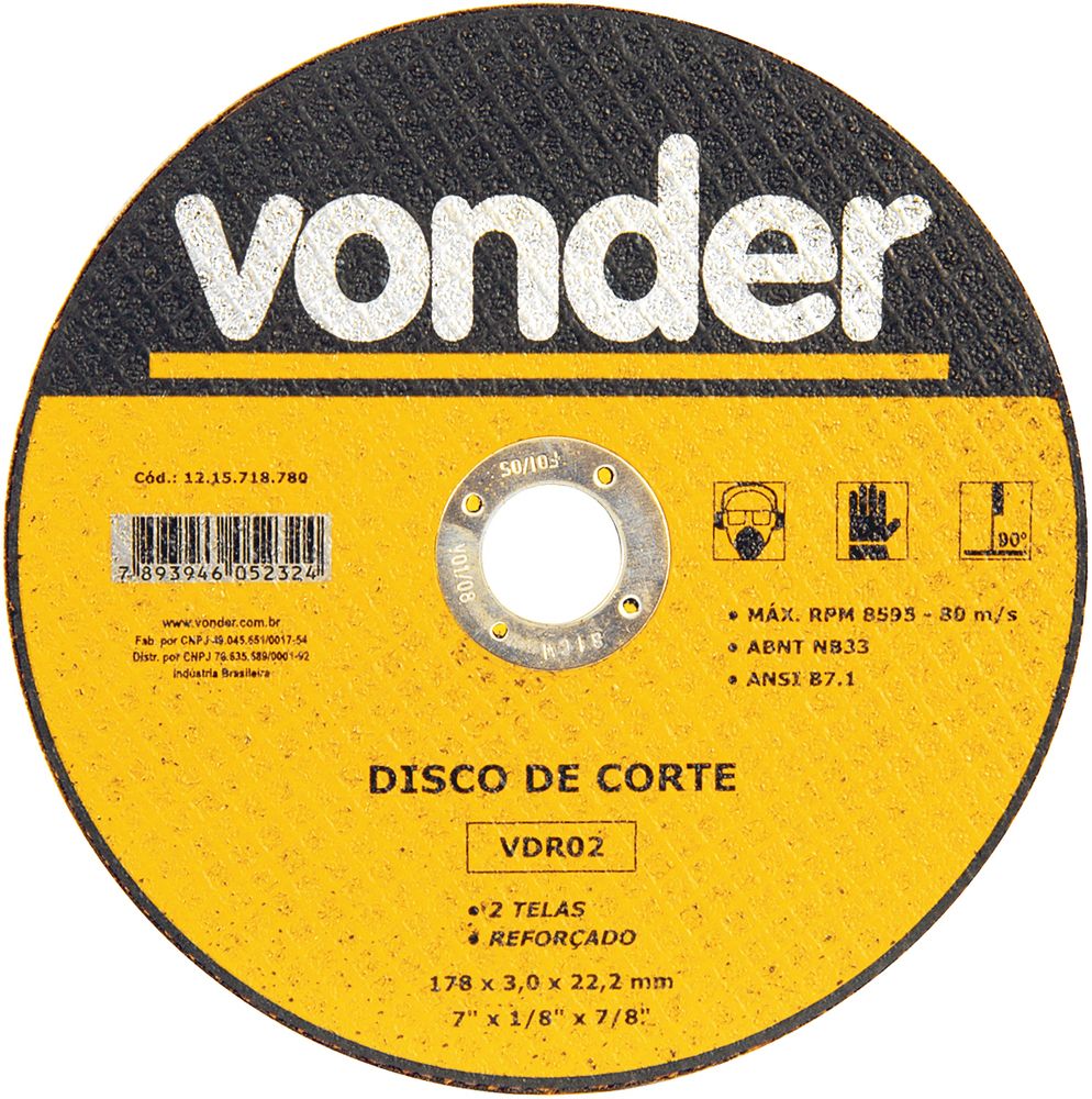 Disco Corte 177,8x3,0x22,22 2 Telas Aço Carbono Vdr0 Vonder