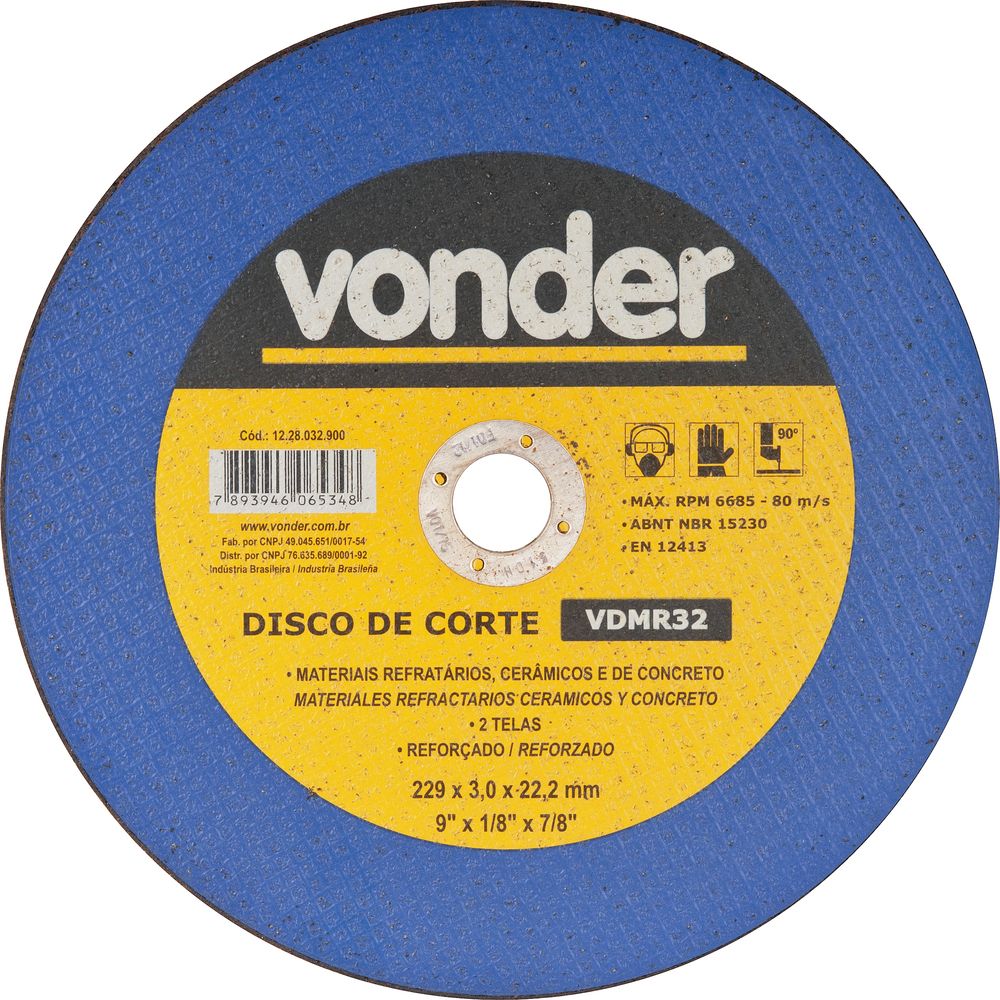 Disco Corte 228,6x3,0x22,22 2 Telas Refratário Vdmr3 Vonder