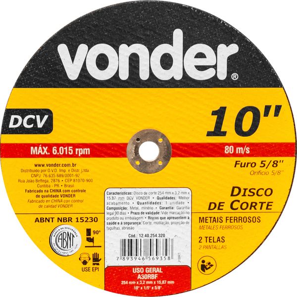 Disco de Corte 254,0X3,2X15,87 DCV Vonder - Guimepa