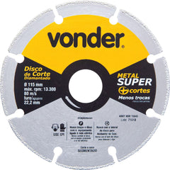 Disco Corte Diamantado Segmentado Metais Metal Super Vonder