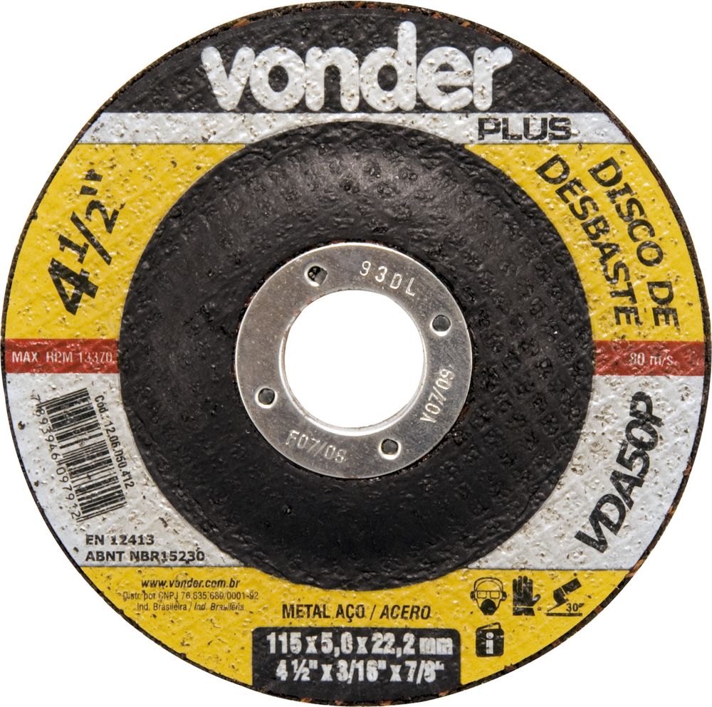 Disco De Desbaste 114,3x5,0x22,22 Para Aço Carbono Vda50p -