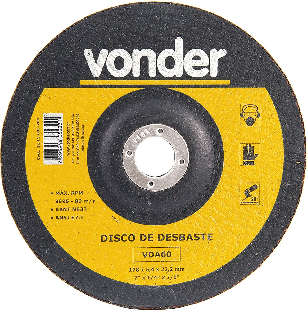 Disco Desbaste 177,8x6,4x22,22 Para Aço Carbono Vda60 Vonder
