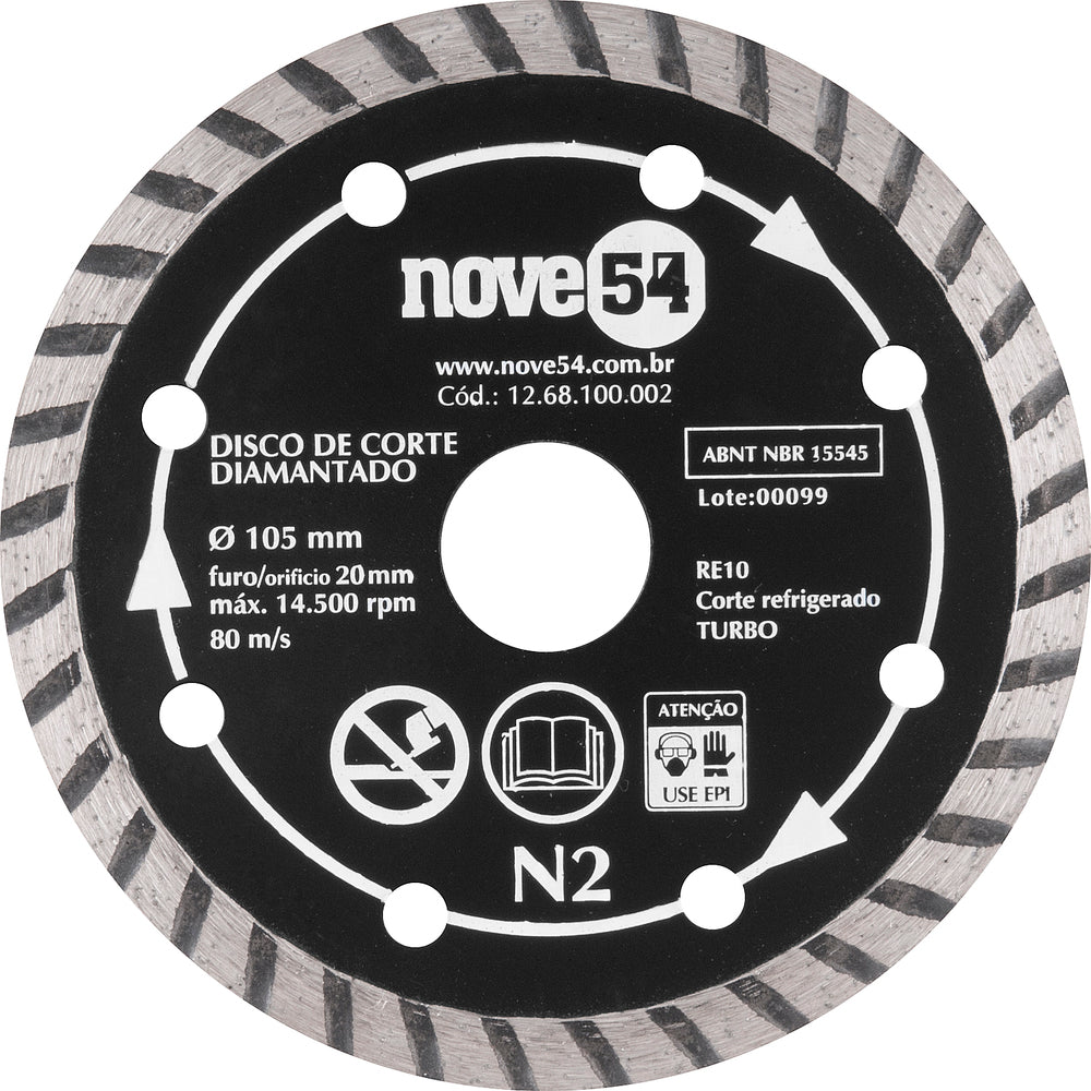 Disco diamantado 105mm turbo furo 20mm n2 - Nove54