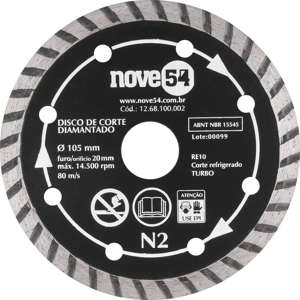 Disco diamantado 105mm turbo furo 20mm n2 - Nove54