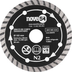 Disco diamantado 105mm turbo furo 20mm n2 - Nove54