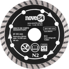 Disco diamantado 105mm turbo furo 20mm n2 - Nove54