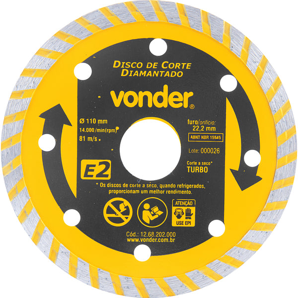 Disco Diamantado 110mm E2 Furo 22 Vonder