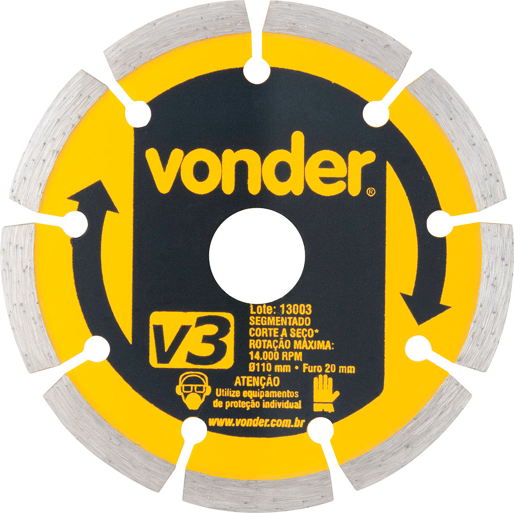 Disco diamantado 110mm segmentado furo 20mm v3 Vonder