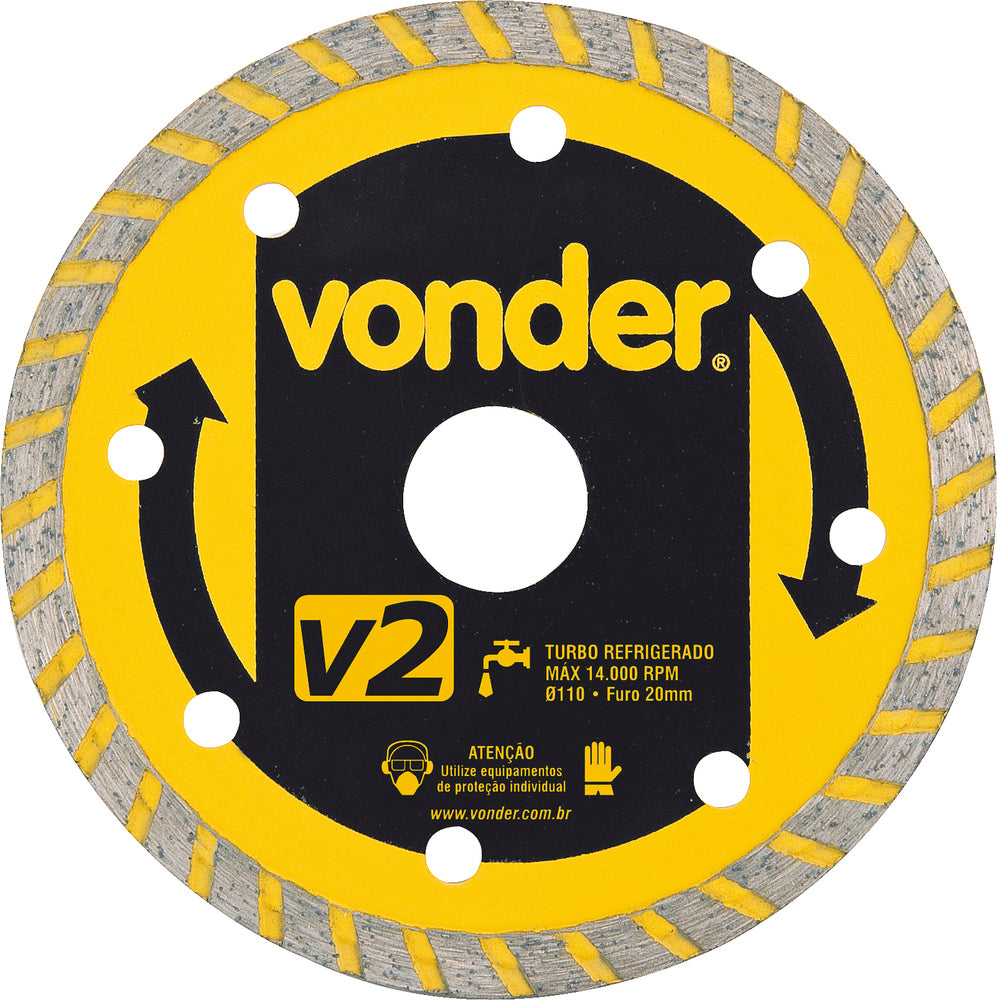 Disco diamantado 110mm turbo furo 20mm v2 Vonder