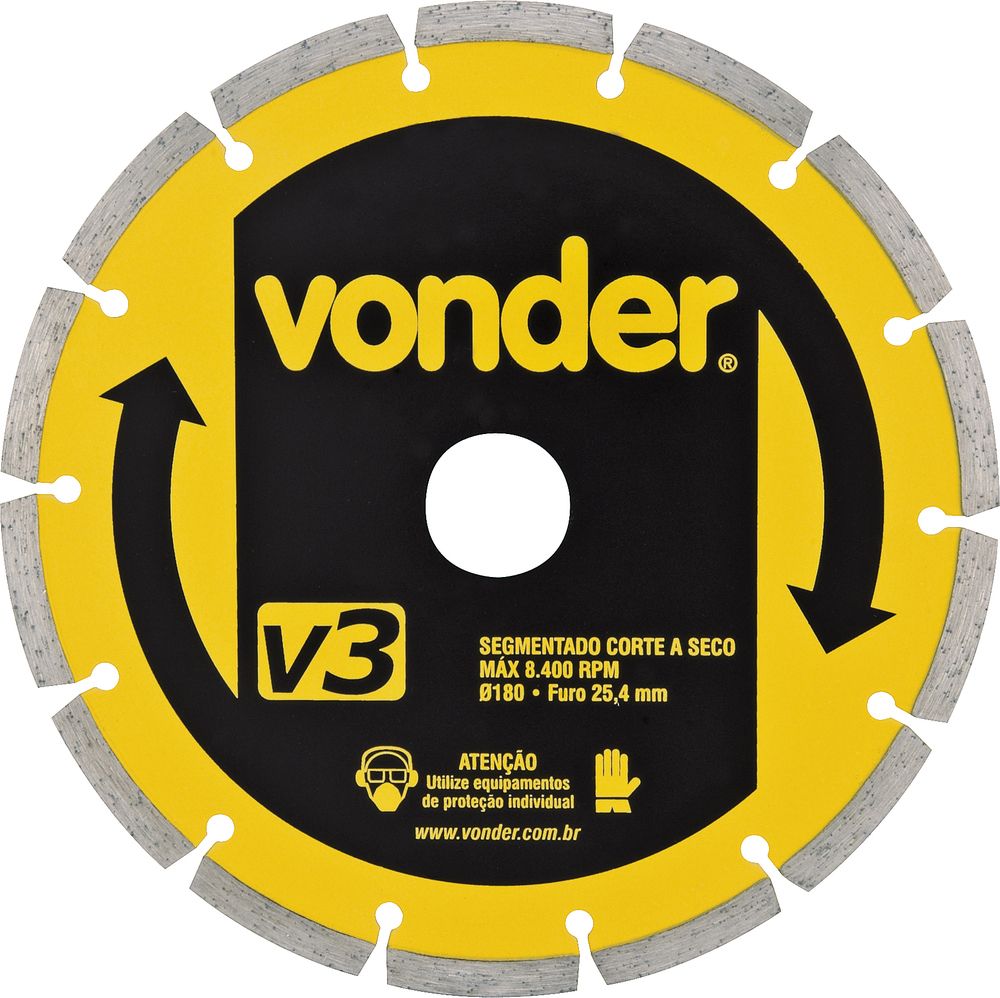 Disco diamantado 180mm segmentado furo 25mm v3 Vonder