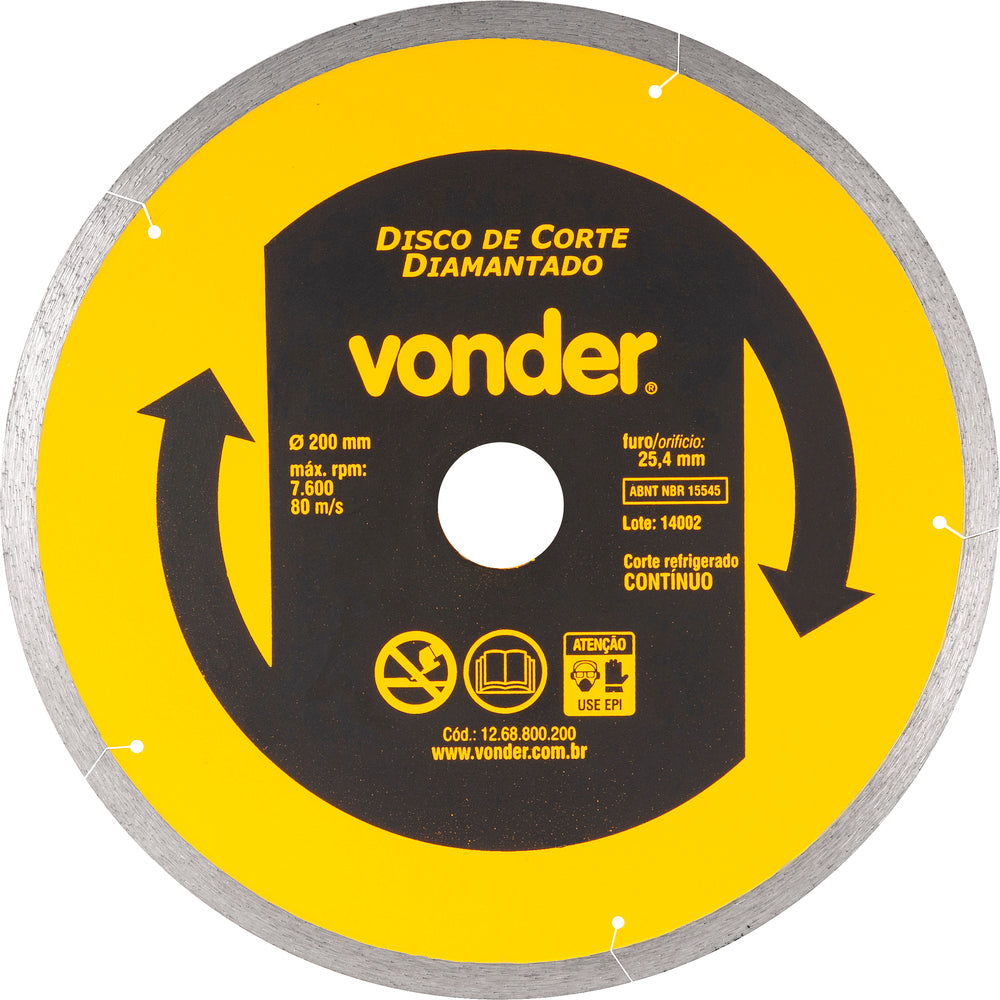 Disco diamantado 200mm contínuo furo 25mm xld Vonder