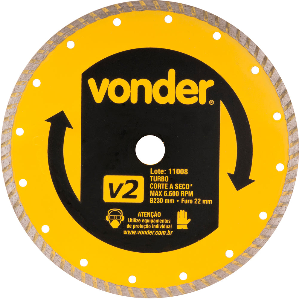 Disco diamantado 230mm turbo furo 22mm v2 Vonder