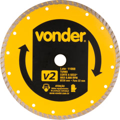 Disco diamantado 230mm turbo furo 22mm v2 Vonder