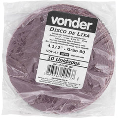 Disco lixa fibra 115mm g60 dvf47 10 peças Vonder