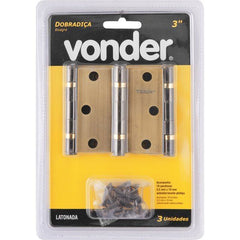 Dobradiça p/ porta 3" aço carbono latonado c/ 3 peças Vonder