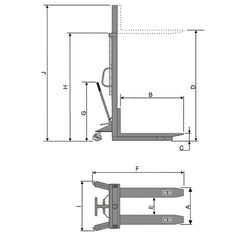 Empilhadeira Manual 1,0T 580X1100mm Altura 2,5M EHM1000E Bovenau