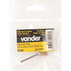 Escova copo 12mm latão c/ haste p/ microrretífica Vonder