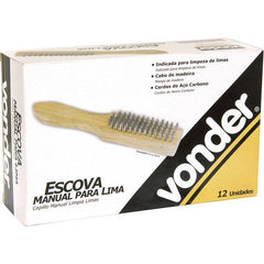 Escova manual aço 5 fileiras cabo madeira para lima Vonder