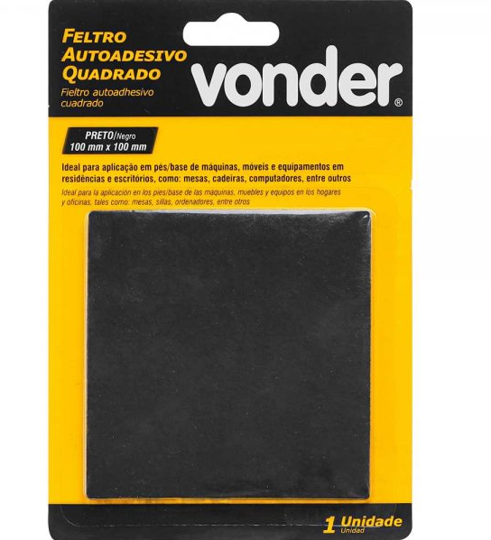 Feltro Adesivo Preto Quadrado 100mm Vonder