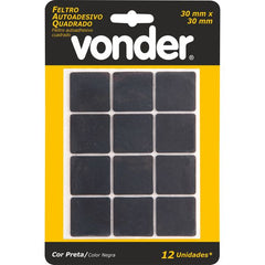 Feltro autoadesivo quadrado 30mm com 12 peças Vonder