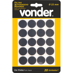 Feltro autoadesivo redondo 22mm com 20 peças Vonder