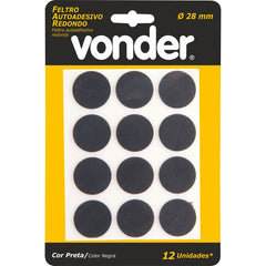 Feltro autoadesivo redondo 28mm com 12 peças Vonder