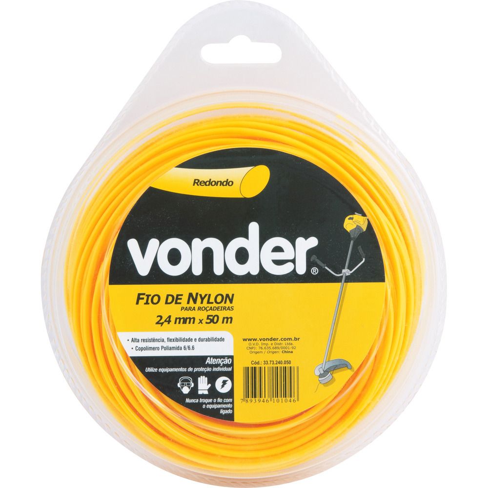 Fio Nylon 2,4mmx50m Redondo Roçadeiras E Aparadores Vonder