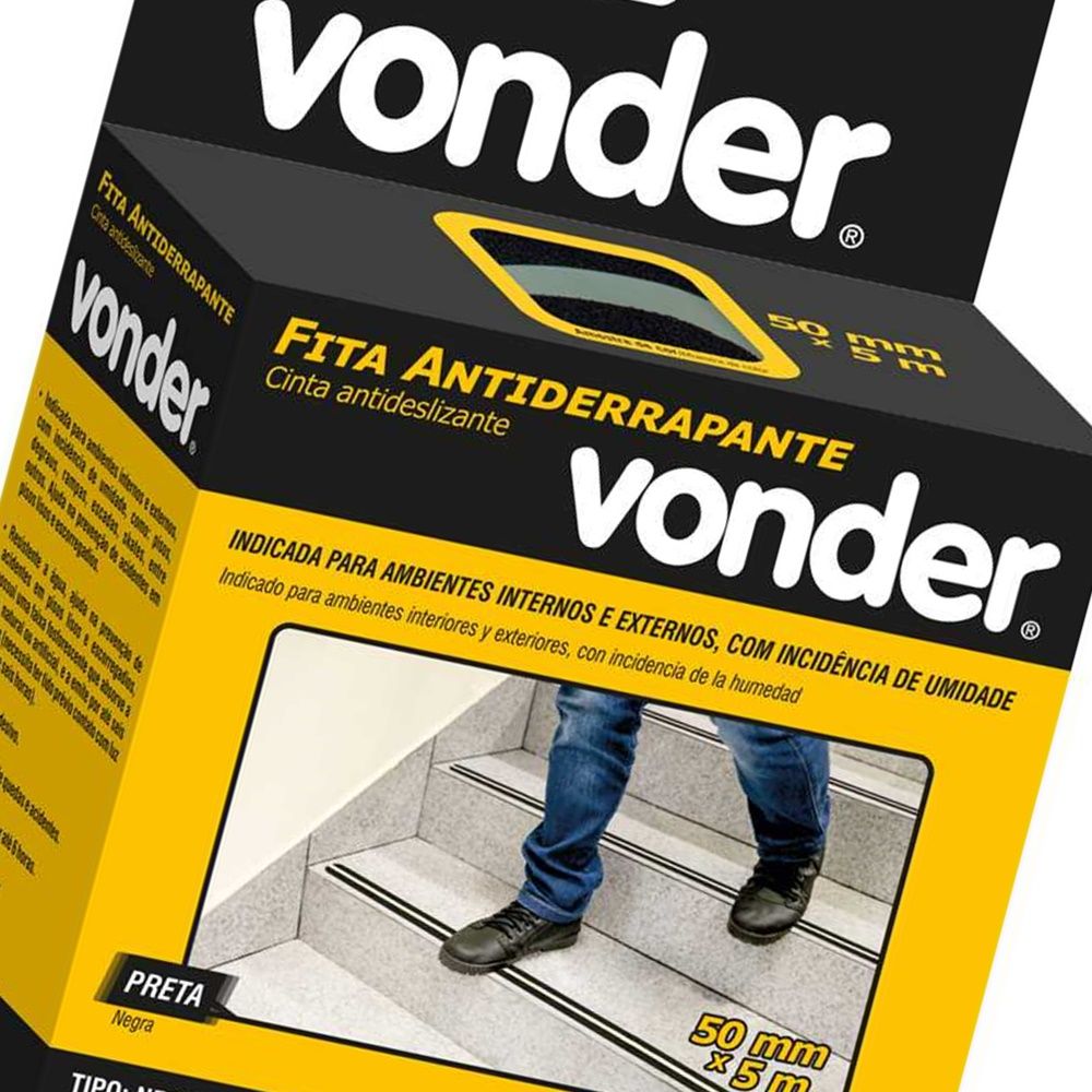 Fita antiderrapante 50mmx5m preta fotoluminescente Vonder