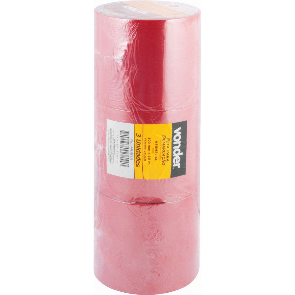 Fita Demarcação Adesiva 100x30m Vermelha Vonder