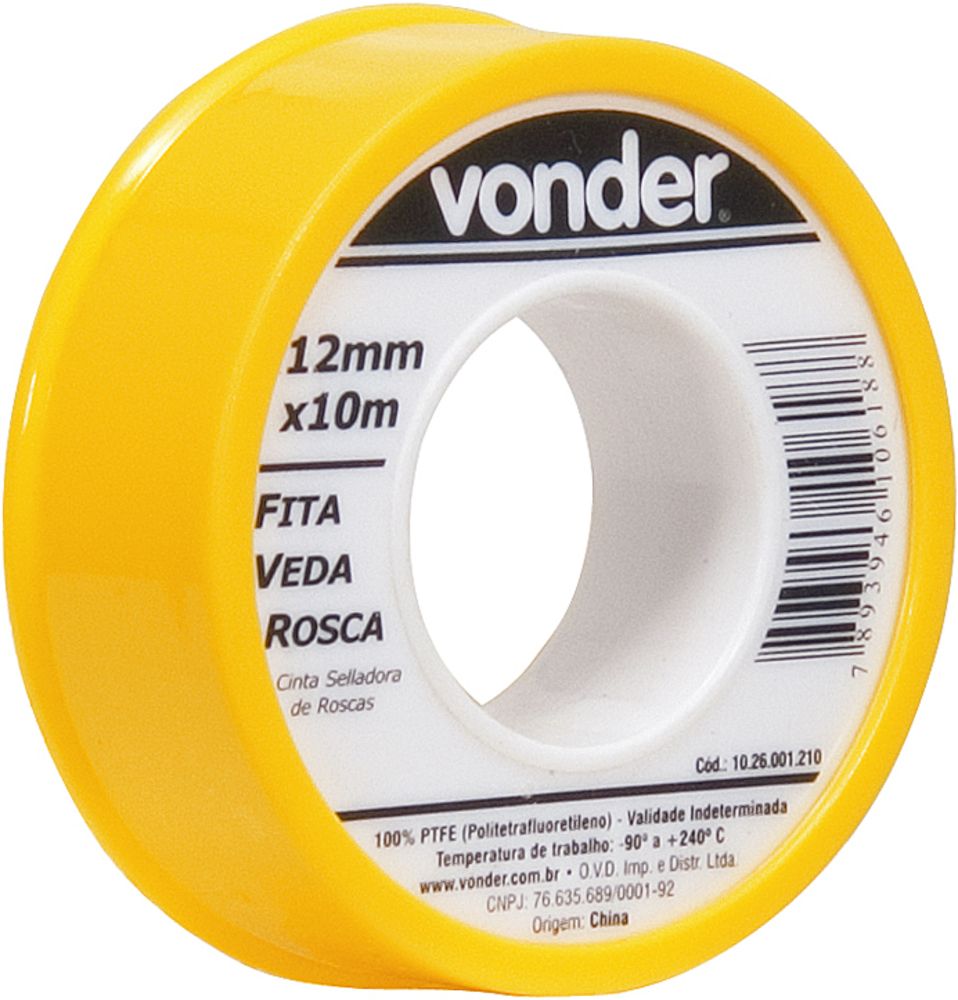 Fita veda rosca 12mmx10m ptfe teflon Vonder