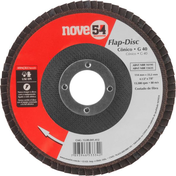 Flap-Disc Cônico 4.1/2" G40 Costado Fibra - Nove54