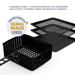 Air Fryer Fritadeira Sem Óleo Oven BFR2100P 1800W Britânia 12L Com Cesto Bandejas Antiaderente 127V