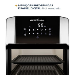 Air Fryer Fritadeira Sem Óleo Oven BFR2100P 1800W Britânia 12L Com Cesto Bandejas Antiaderente 127V