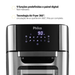 Air Fryer Fritadeira Sem Óleo PFR2200P Oven 1800W Philco 12L Cesto Antiaderente 127V
