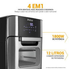 Air Fryer Fritadeira Sem Óleo PFR2200P Oven 1800W Philco 12L Cesto Antiaderente 127V
