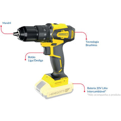 Furadeira e Parafusadeira a Bateria MFI-20 20V 60HZ Menegotti Intercambiável Brushless Sem Bateria
