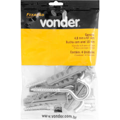 Gancho e Bucha Plástica com Anel 10,0 mm com 4 peças Vonder