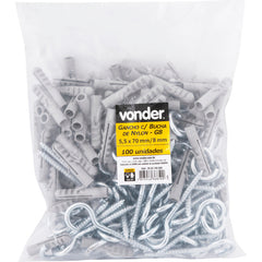Gancho 4,2x60mm zincado c/ bucha 6mm g-6 c/ 100 peças Vonder