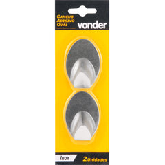 Gancho Adesivo Oval em Inox com 2 Peças Vonder