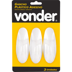 Gancho Plástico Adesivo com 3 Peças Vonder