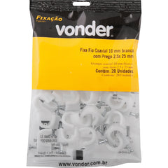 Grampo Fixa-Fio Coaxial 10 Prego 2,5x25 Branco 20 pçs Vonder