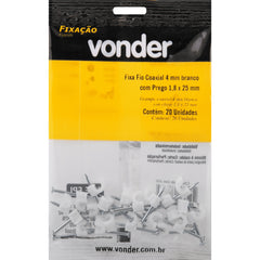 Grampo Fixa-Fio Coaxial 4 Prego 1,8x25 Branco 20 pçs Vonder