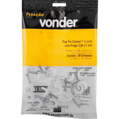 Grampo Fixa-Fio Coaxial 7 Prego 2,5x25 Branco 20 pçs Vonder
