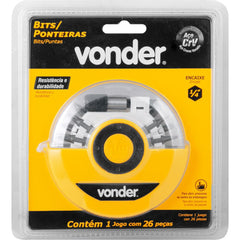 Jogo Bits/Ponteiras Vonder com 26 peças Encaixe 1/4