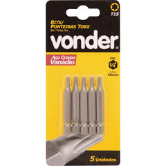 Jogo Bits Ponteiras Encaixe 1/4'' T6 x 50mm 5 peças Vonder