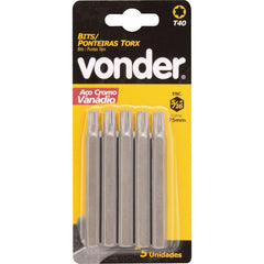 Jogo Bits Ponteiras Encaixe 5/16'' T40 x 75mm 5 peças Vonder
