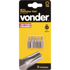 Jogo Bits Ponteiras Encaixe 5/16'' T55 x 32mm 5 peças Vonder
