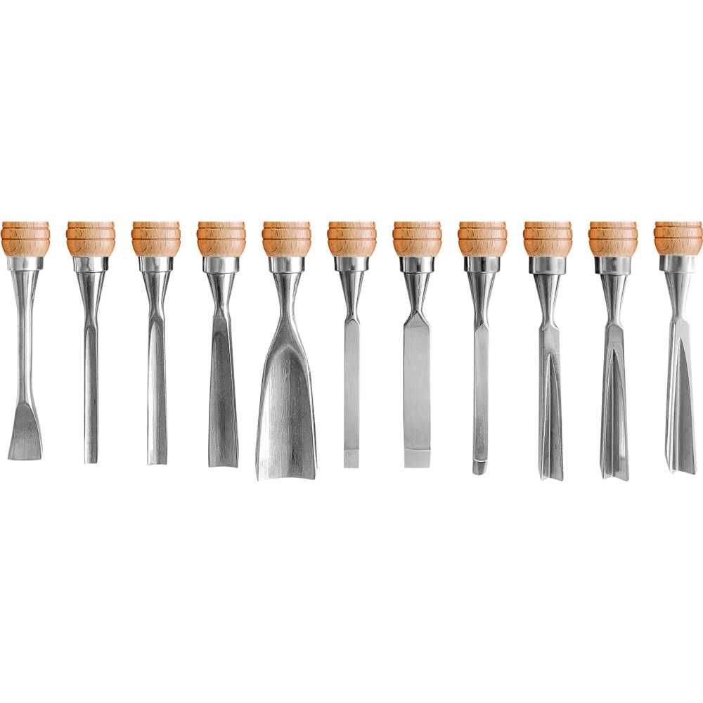 Jogo Formão Entalhar Madeira 11 peças Cabo Madeira Vonder