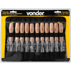 Jogo Formão Entalhar Madeira 11 peças Cabo Madeira Vonder